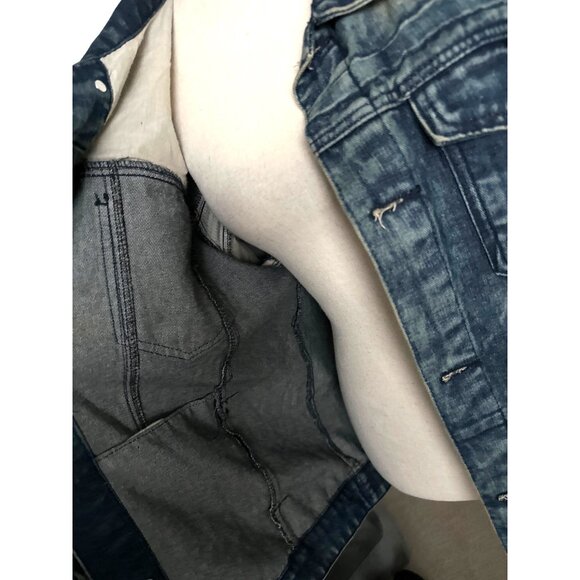 LR Scoop Jean Jacket Acid Wash Textured Viscose Logo Button Up Size Large - Picture 7 of 10